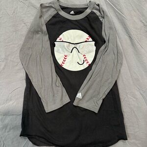 Adidas Kids Long Sleeve Black and Gray Baseball Tee